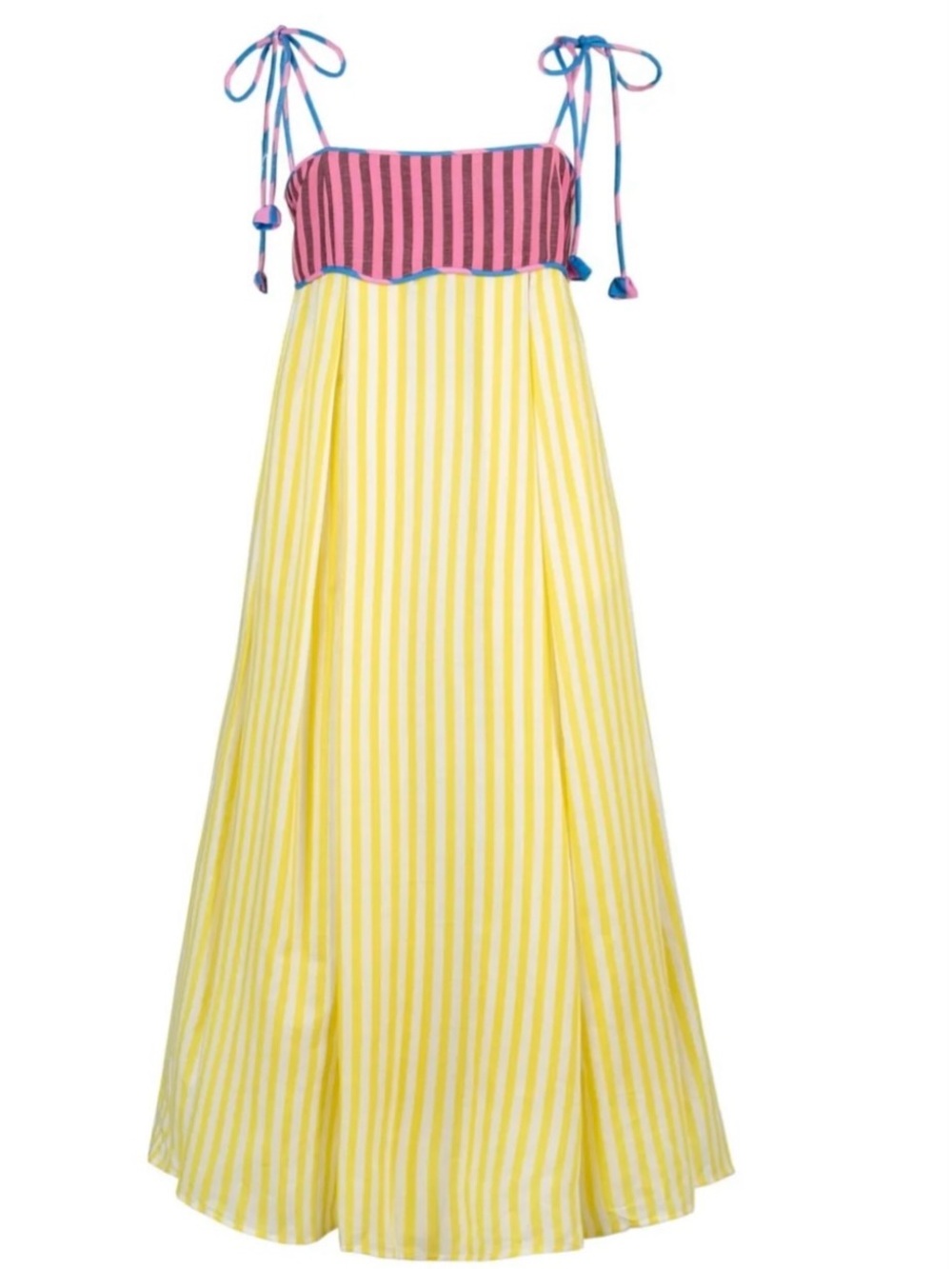 Celia B Lola Yellow and Pink Stripe Tie-Shoulder Maxi Dress